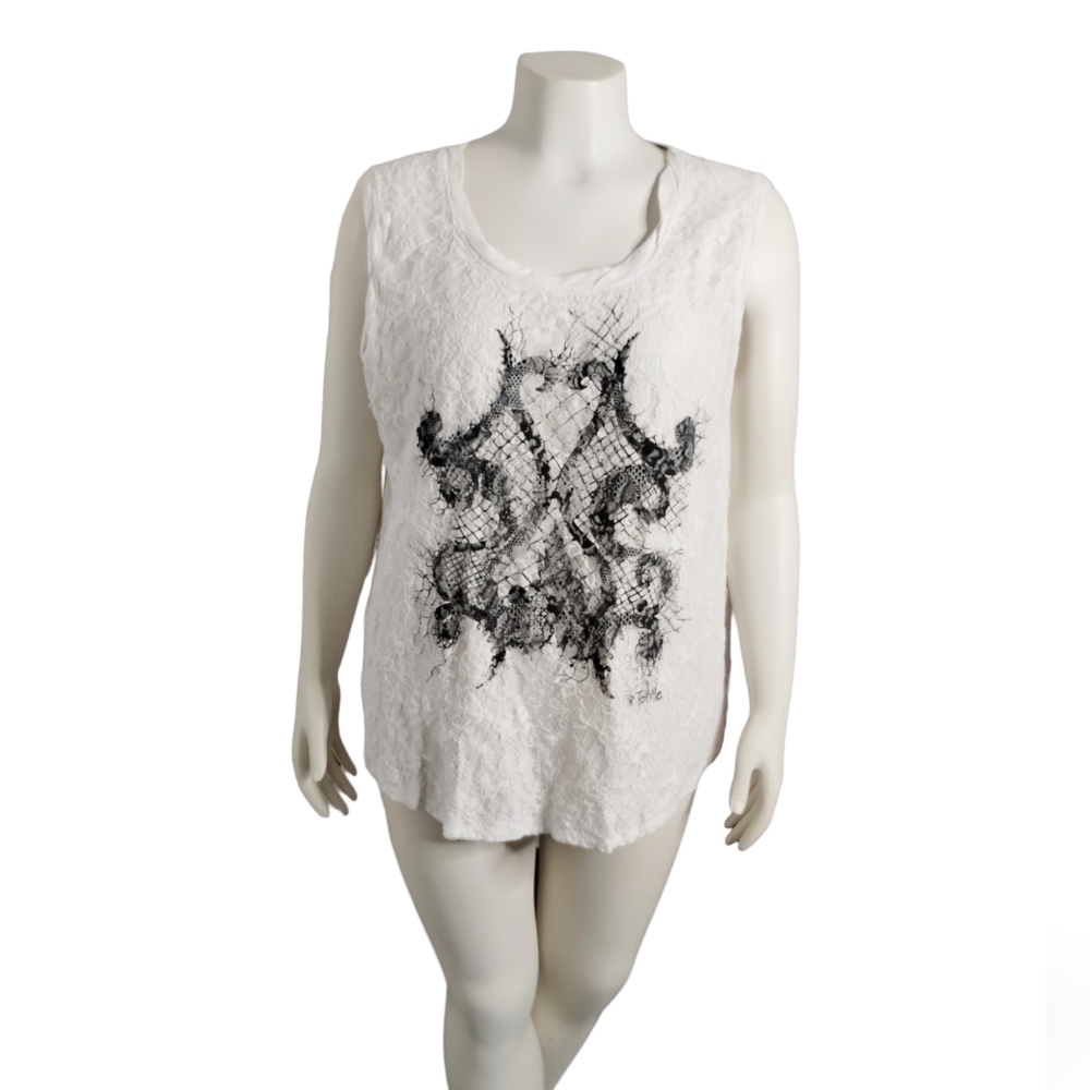 Isabel Toledo for Lane Bryant 14/16 Plus Knit Sleeveless T-Shirt Tank Lace Snake